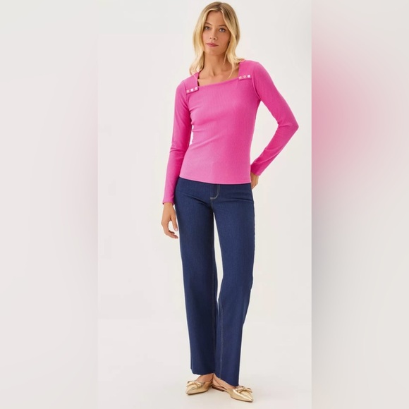 NWT *GREAT VALENTINES DAY SWEATER* Lilly Pulitzer Beaty Pink Square Neck Sweater - Picture 3 of 15